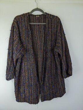 Vintage Susan Carli Handwoven Open Front Cardigan Multicolor Womens Size Large